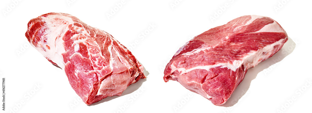 Fototapeta premium Fresh raw pork neck isolated on white background