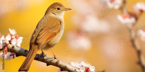 Nightingale perched in front of a beautiful background