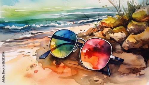 Sunglasses on Beach Vaporwave Colors