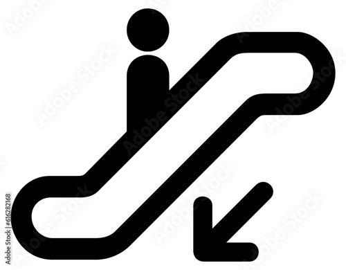 Escalator down flat icon for web. Simple escalator elevator sign web icon silhouette with invert color. Escalator going up and down solid black icon vector design. Shopping mall and supermarket concep