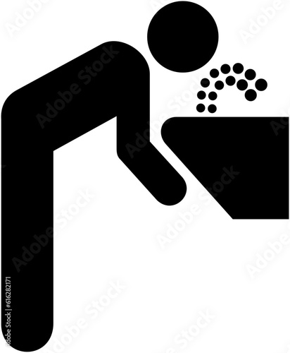 Drinking fountain symbol. Vector illustration of man drinking water from tap water. Public faucet icon isolated on white background. aiga.