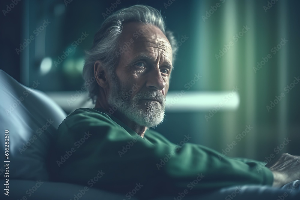 Portrait of senior man sitting on sofa at home in the evening ai generated Portrait of senior man sitting on sofa at home in the evening ai generated