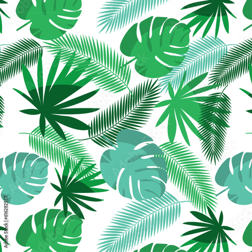 Seamless pattern with exotic leaves.