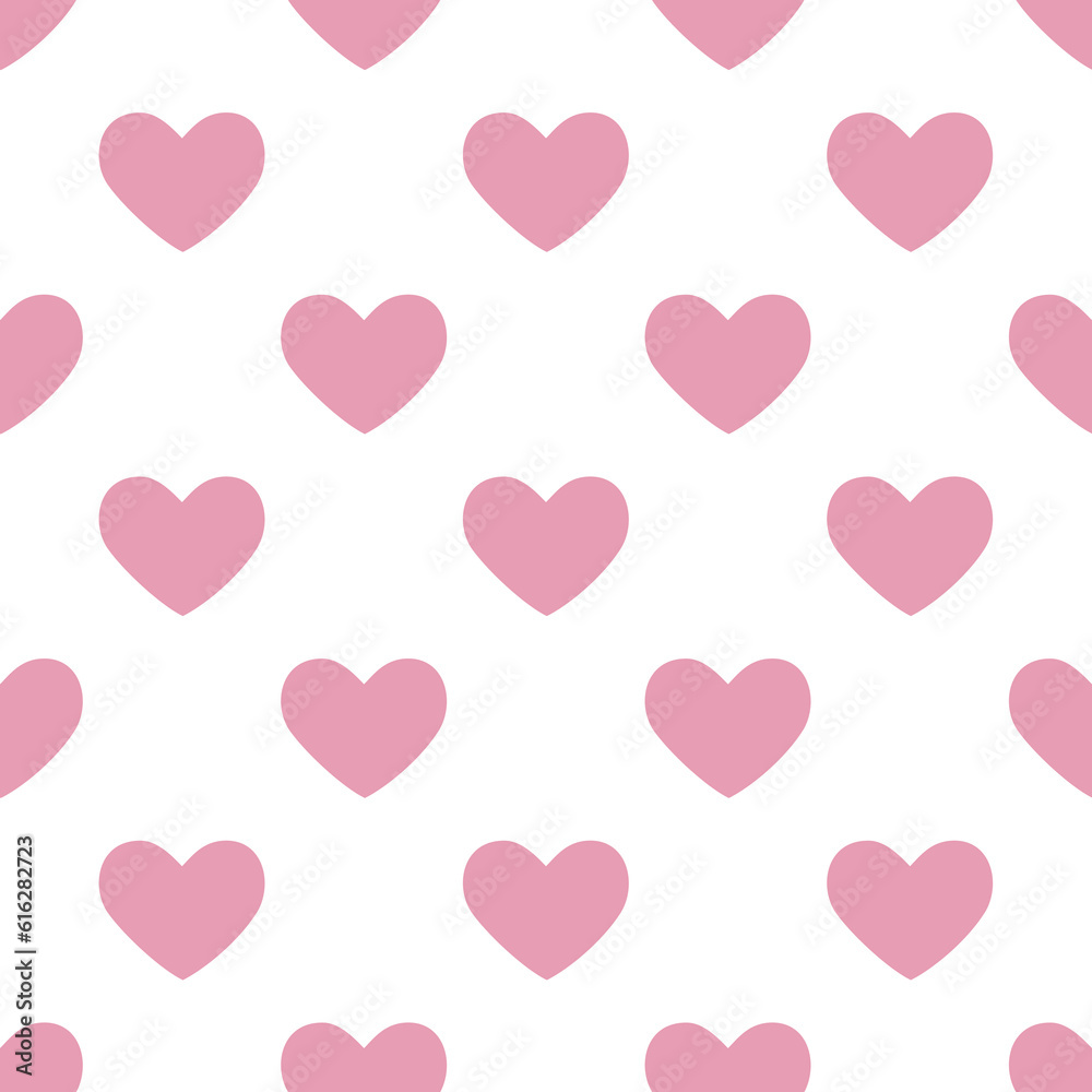 Seamless pink white heart pattern background.Simple heart shape seamless pattern in diagonal arrangement. Love and romantic theme background.