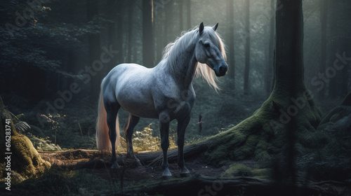 white horse in nature generative ai