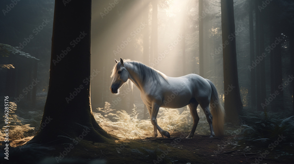 white horse at spot light generative ai