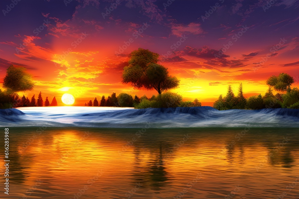 Sunset Background, Sunset Landscape Background, Nature Background, Landscape Background, Generative AI