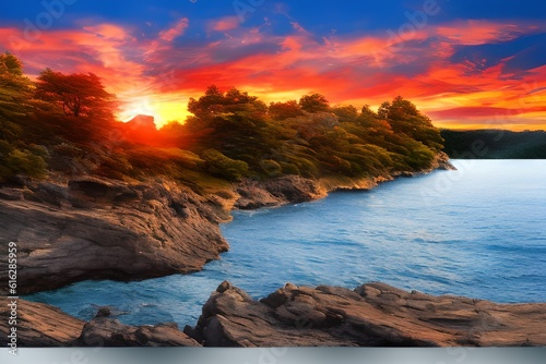 Sunset Background, Sunset Landscape Background, Nature Background, Landscape Background, Generative AI © Forhadx5