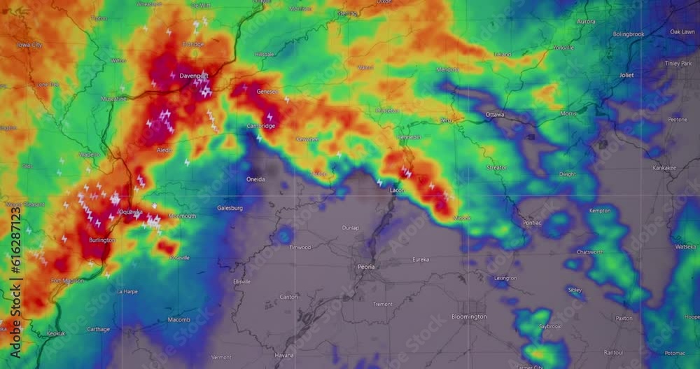 The weather forecast interface on the digital screen shows the storm., Global warming concept
