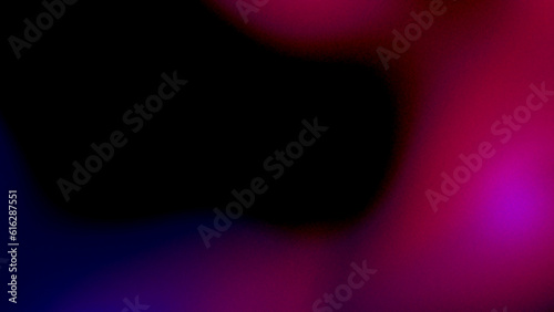 Abstract vibrant blurry flow on black background. Crimson pink magenta blue purple gradient on dark backdrop. Grainy texture noise effect. Futuristic banner presentation web header poster cover design