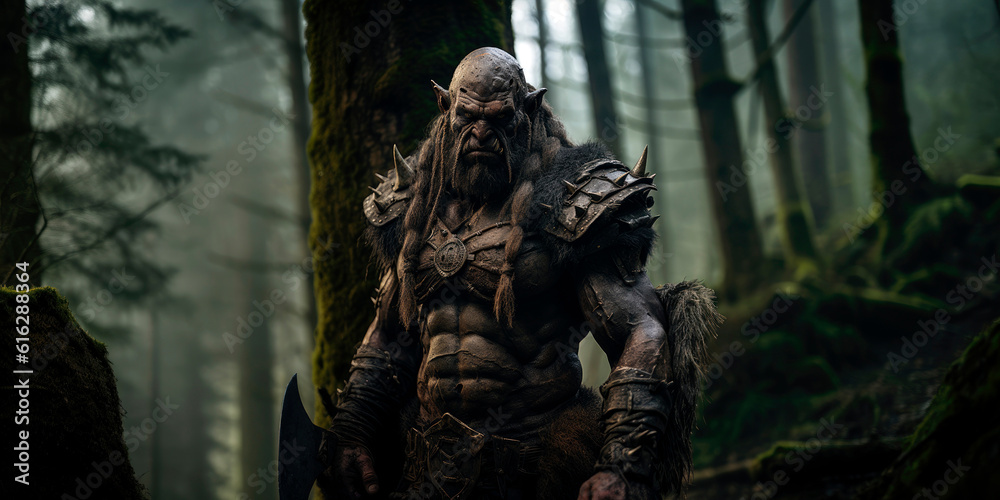 fantasy Orc in the dark forest, fantasy character, creature concept