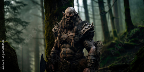 fantasy Orc in the dark forest, fantasy character, creature concept
