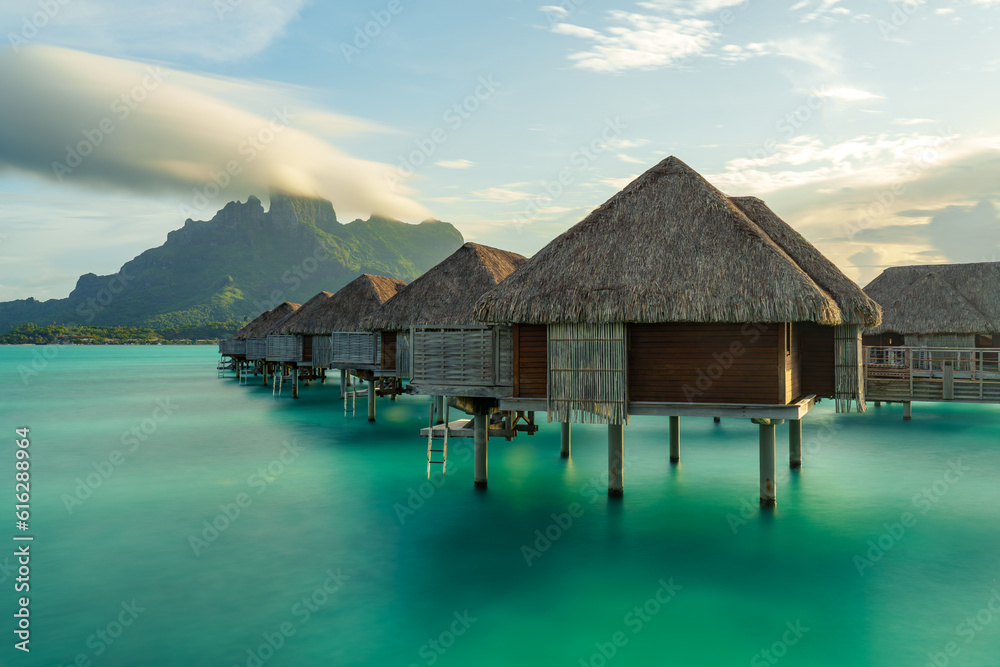 Overwater Bungalows at Resort in Bora Bora, French Polynesia
