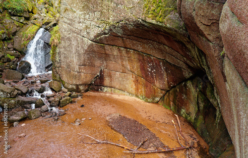 Burn O’Vat, Dinnet, Scotland. Pot hole Ice Age erosion feature formed c14000 years ago by boulders in torrential meltwater gouging granite cauldron photo