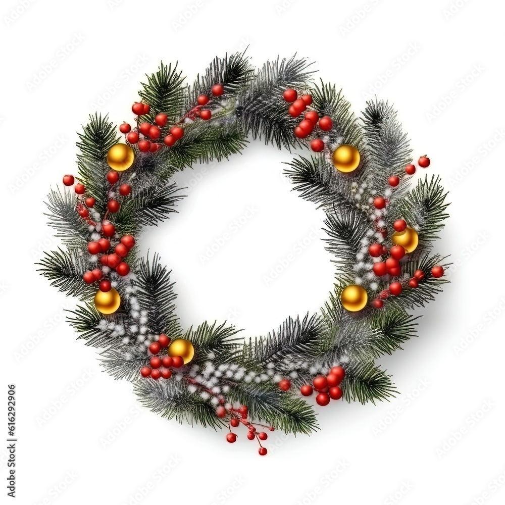 Christmas frame wreath with evergreen fir tree