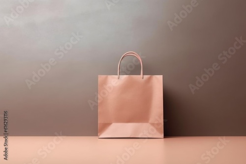 Minimalistic photo of a shopping bag in light colors. free place . AI generated