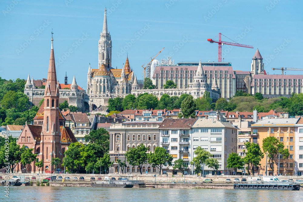 Fototapeta premium Watertown and Castle Hill neighborhoods in Budapest, Hungary.