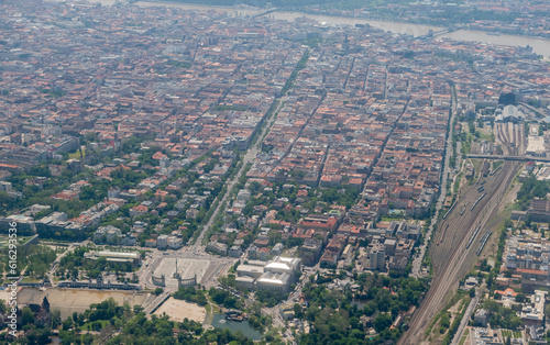 Photography Aerial view over Terezvaros district of downtown Budapest, Hungary