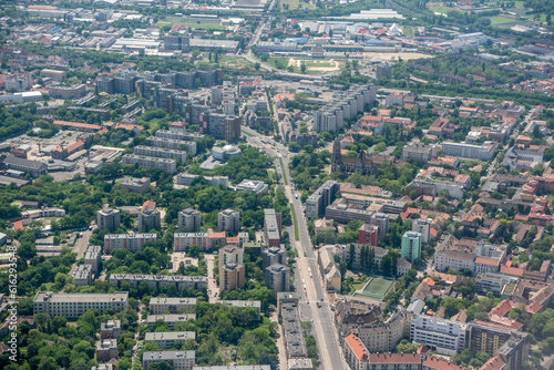 Aerial view over Kobanya district (X kerulete) of Budapest, Hungary.