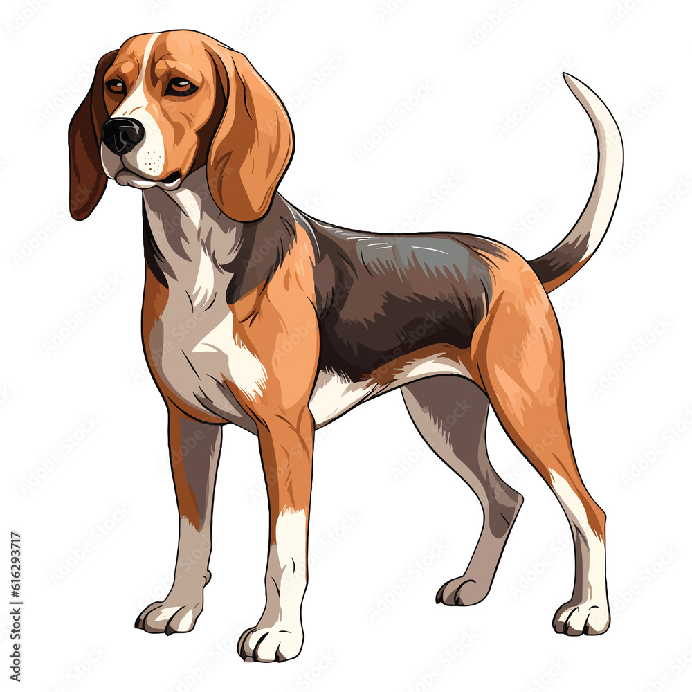 Graceful and Gentle: Delightful 2D Illustration of a Cute American Foxhound