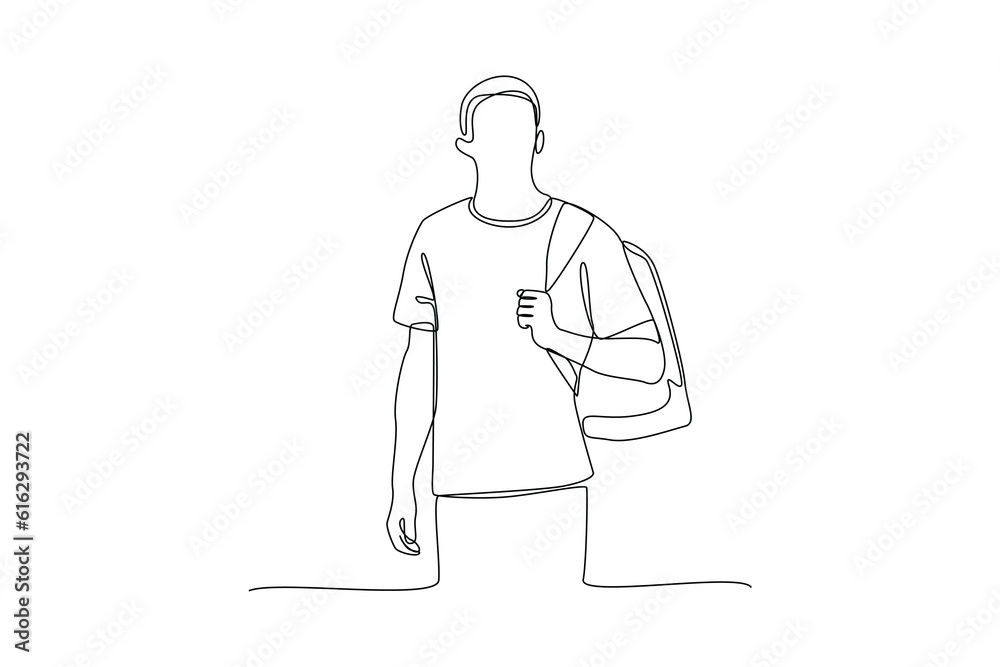 Continuous one line drawing off to university concept. Single line draw design vector graphic illustration. Continuous one line drawing off to university concept. Single line draw design vector graphic illustration.