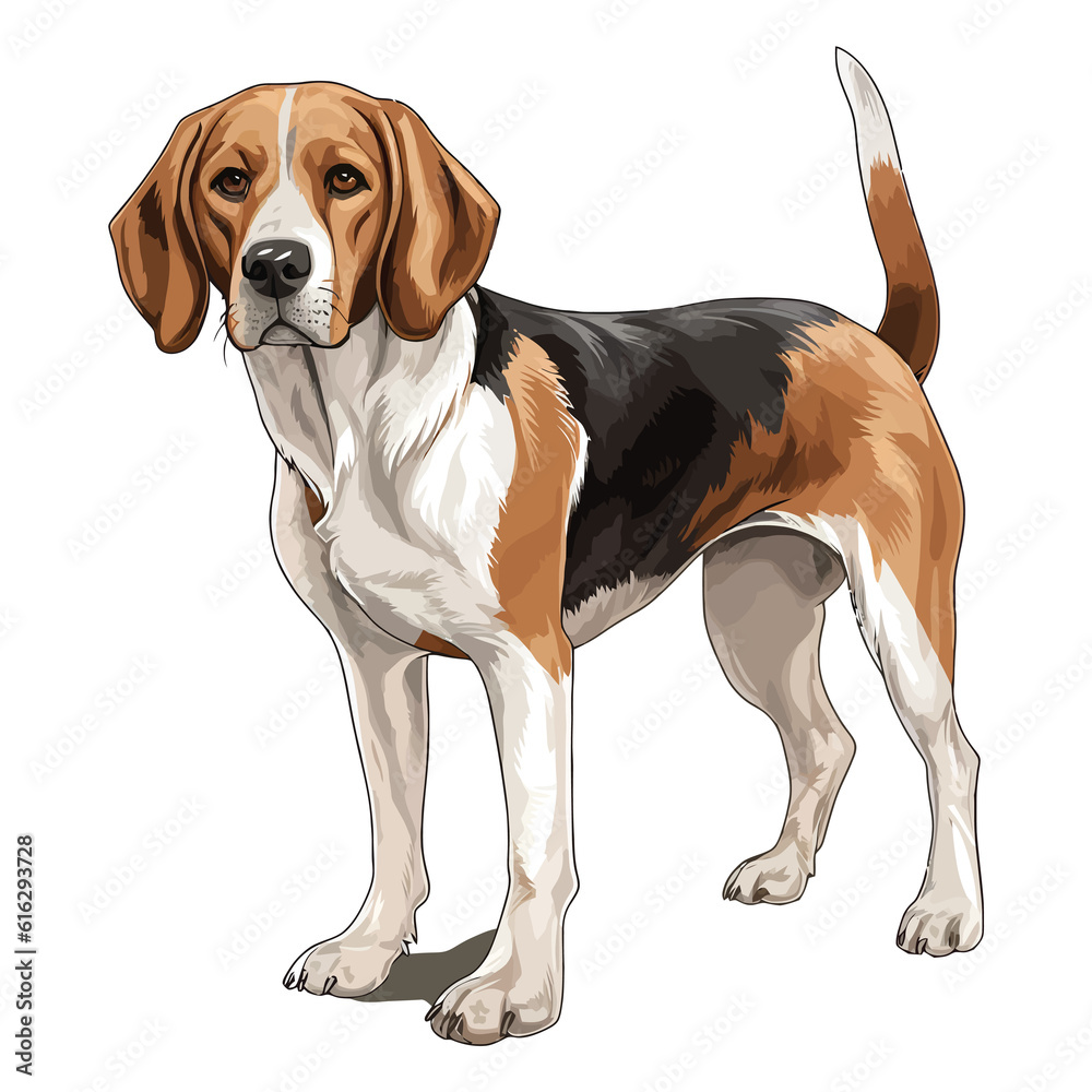 Graceful and Gentle: Delightful 2D Illustration of a Cute American Foxhound