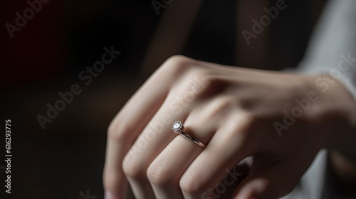 close up shot of womans hand with wedding ring generative ai