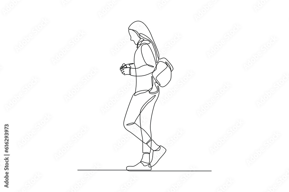 Continuous one line drawing off to university concept. Single line draw design vector graphic illustration. Continuous one line drawing off to university concept. Single line draw design vector graphic illustration.