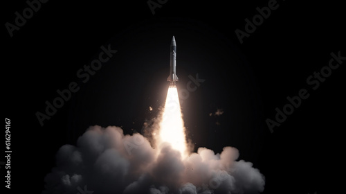 rocket launching shoots up to sky generative ai