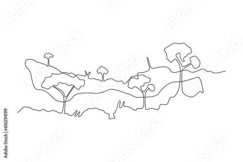 Fototapeta Naklejka Na Ścianę i Meble -  Single one line drawing Forest concept. Continuous line draw design graphic vector illustration.