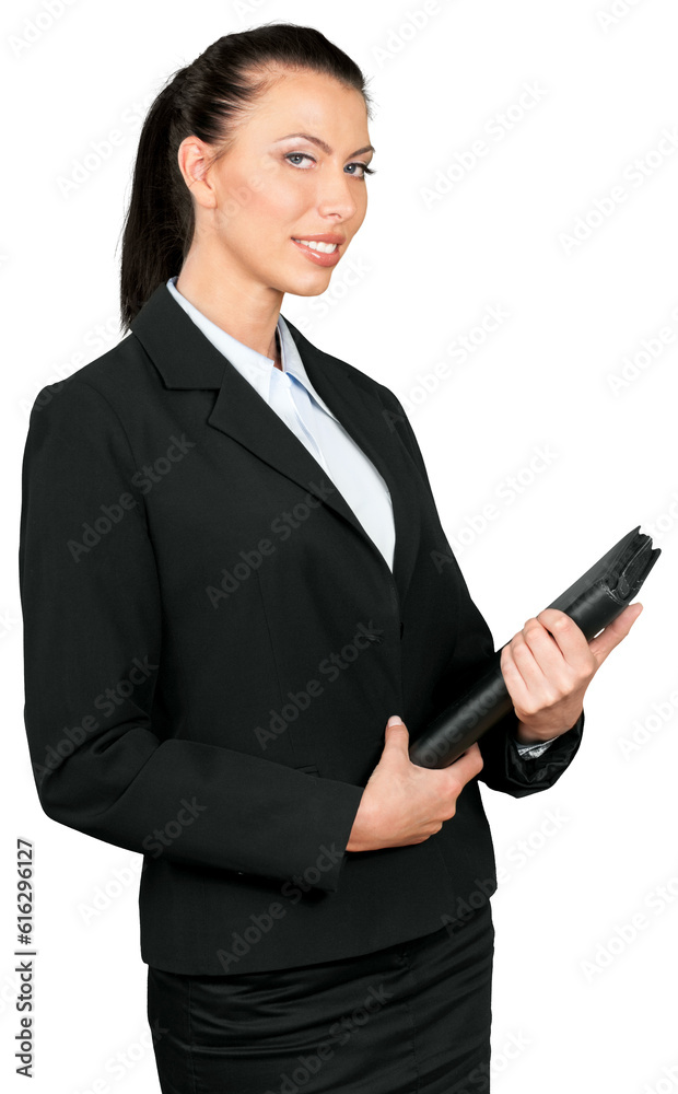 Businesswoman holding a file organizer Businesswoman holding a file organizer