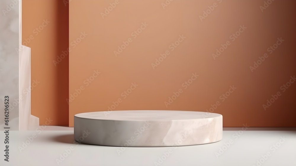Empty stone pedestal background. Modern product display design. Minimal mockup template. Generative AI Empty stone pedestal background. Modern product display design. Minimal mockup template. Generative AI
