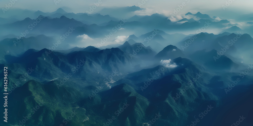 Landscape green mountains top view background, AI generated