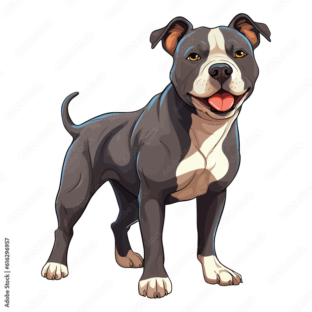 Playful and Affectionate: Captivating 2D Illustration of an Adorable American Pit Bull Terrier