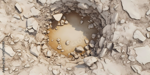 Sinkhole hole in limestone background, geology theme, AI generated photo