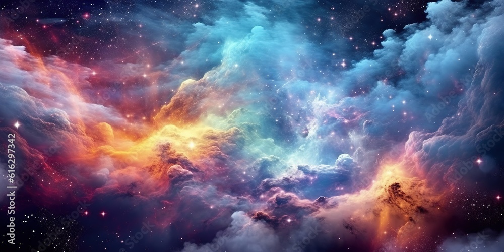 Colorful space galaxy cloud nebula Stary night cosmos - obrazy, fototapety, plakaty 