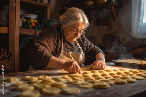 Italian grandmother making homemade pasta from family receipt, delicious hand made pasta. Generative AI