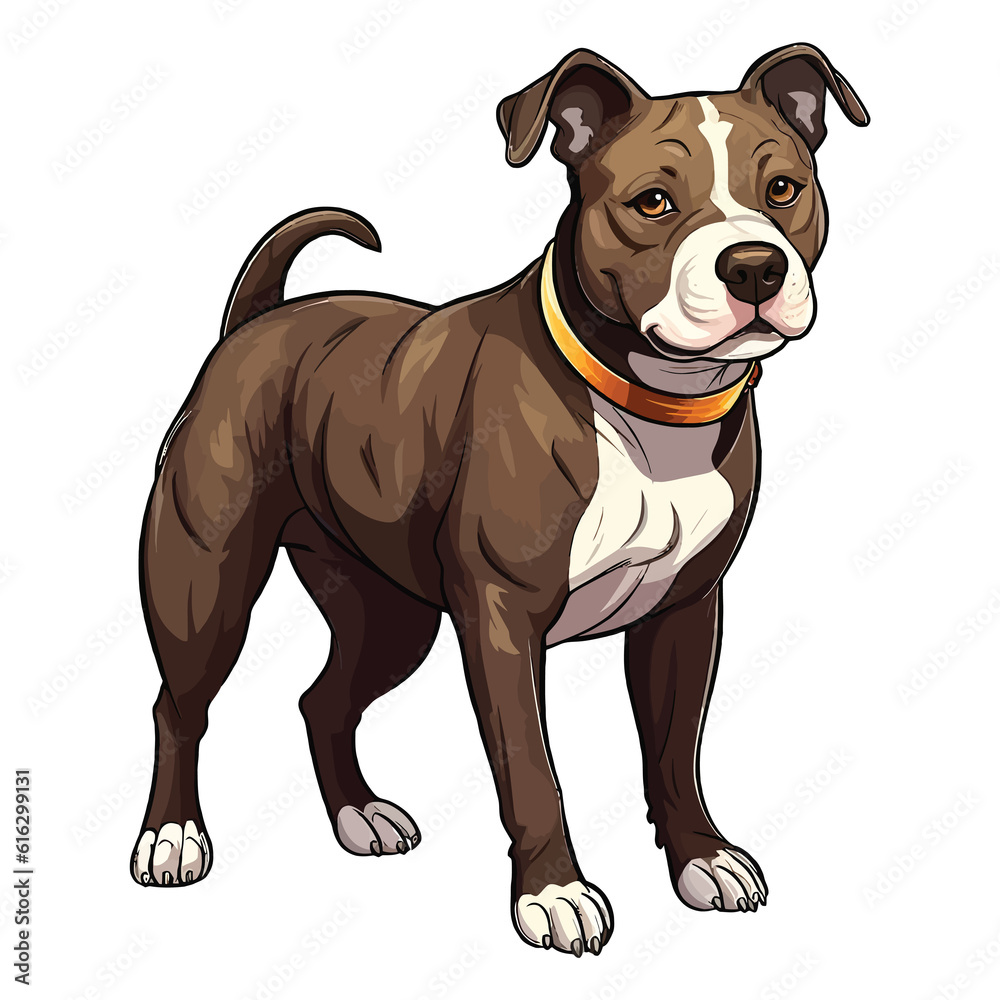 Whimsical Wonder: Whimsical 2D Illustration of a Cute American Staffordshire Terrier