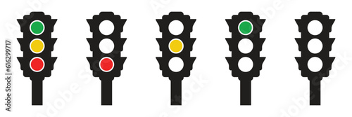 Traffic lights icon set,Stoplight, Colored traffic light collection, Vector illustration photo