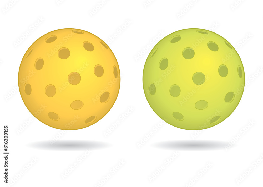 pickleball sport outdoor balls yellow and green isolated on white background with shadows