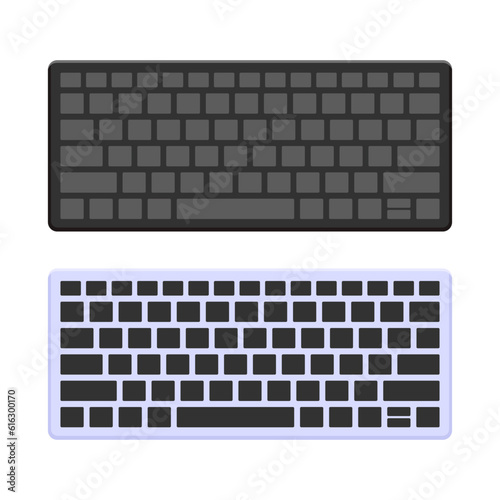 Vector modern computer keyboard isolated on white background, white and black computer keyboard, technology