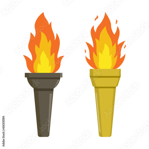 Two vector illustration of torch, icon design, isolated on white background, torch fire, flame, competition equipment