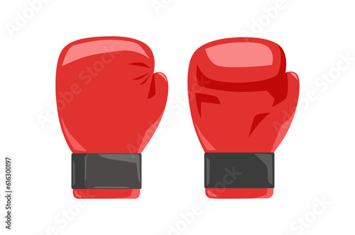 Red boxing glove vector illustration, front and back. Isolated on white background. Sport equipment