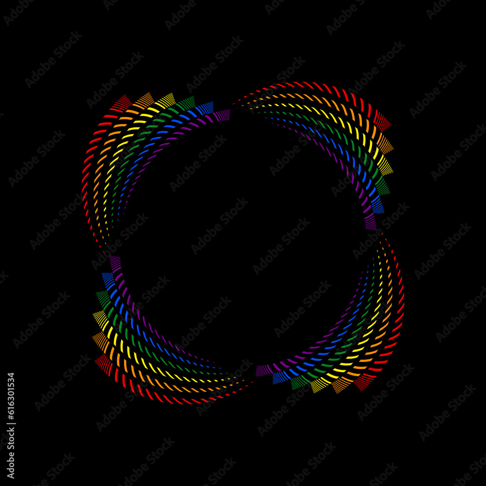 Abstract rainbow halftone strips in spiral form. LGBTQ pride flag ...