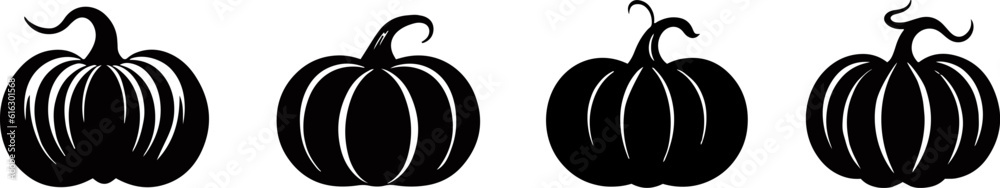 Vector set of pumpkin icons.Black simple collection of pumpkins. - obrazy, fototapety, plakaty 