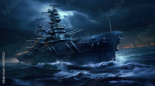 battleship of the ghostly, digital art illustration