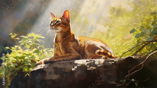 Glorious Sunlight - Abyssinian Cat Basking in Warmth