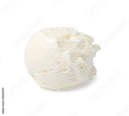 Scoop of delicious vanilla ice cream isolated on white