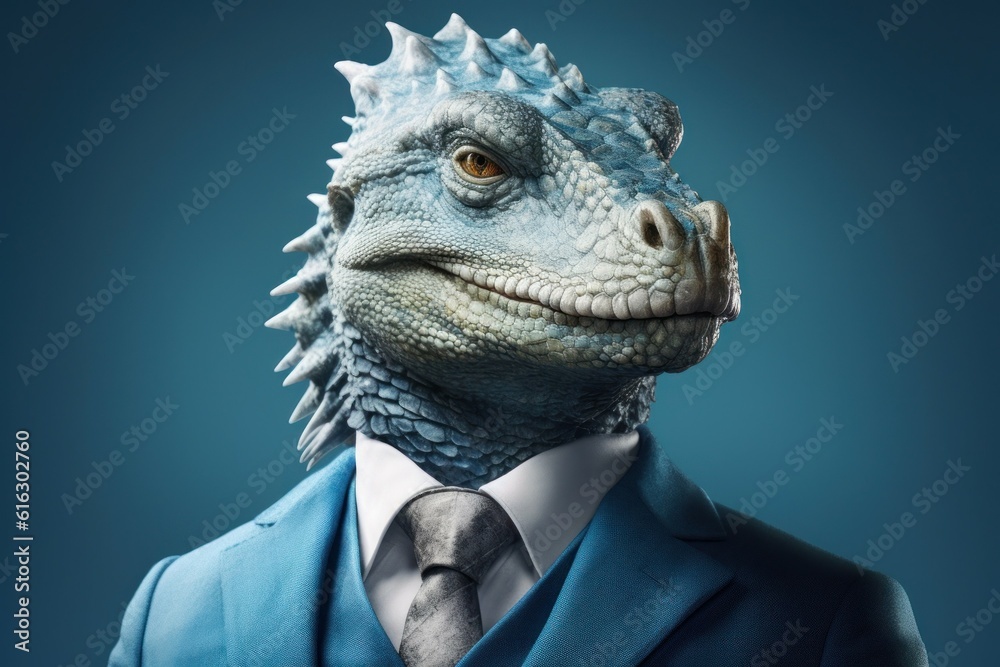 Anthropomorphic dragon dressed in a suit like a businessman. Business Concept. AI generated, human enhanced. Anthropomorphic dragon dressed in a suit like a businessman. Business Concept. AI generated, human enhanced.