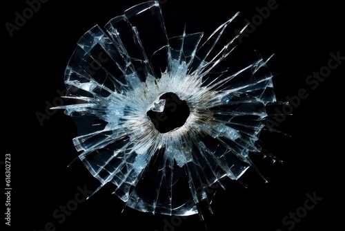 Broken glass after a shot. Background with selective focus. AI generated, human enhanced